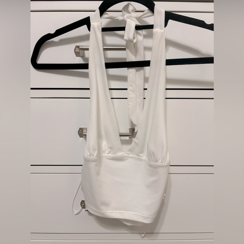 White halter open back top